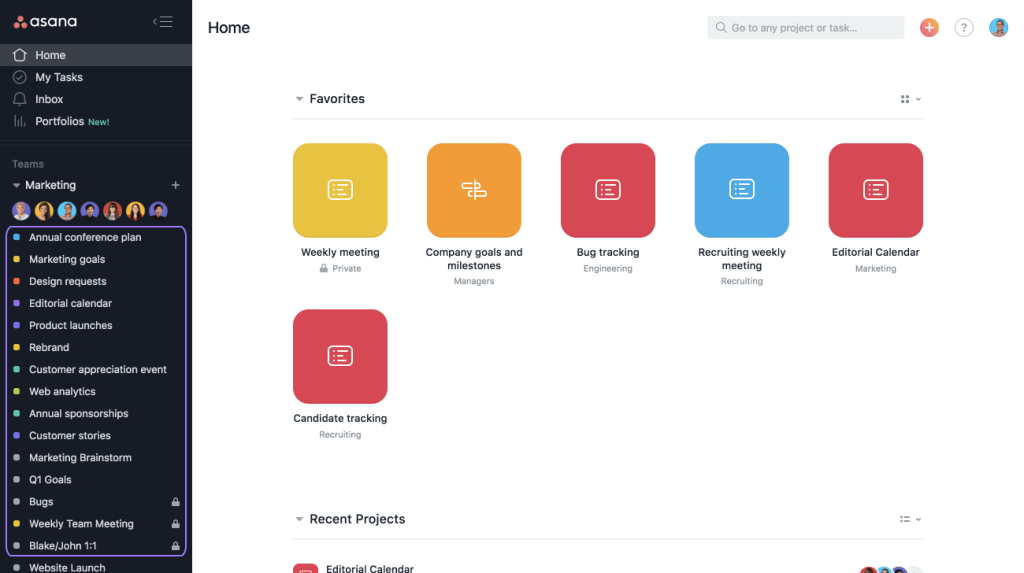 Asana Sidebar Menu